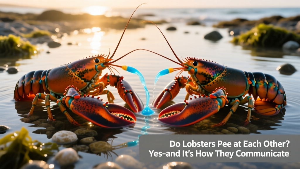 Two lobsters facing each other in shallow water, with subtle visual indicators suggesting directed chemical signaling