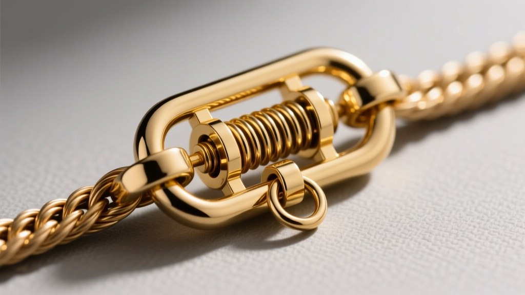 Close-up of a 14k gold lobster clasp on a thick cable chain, clearly showing the internal spring tension mechanism and jump ring.