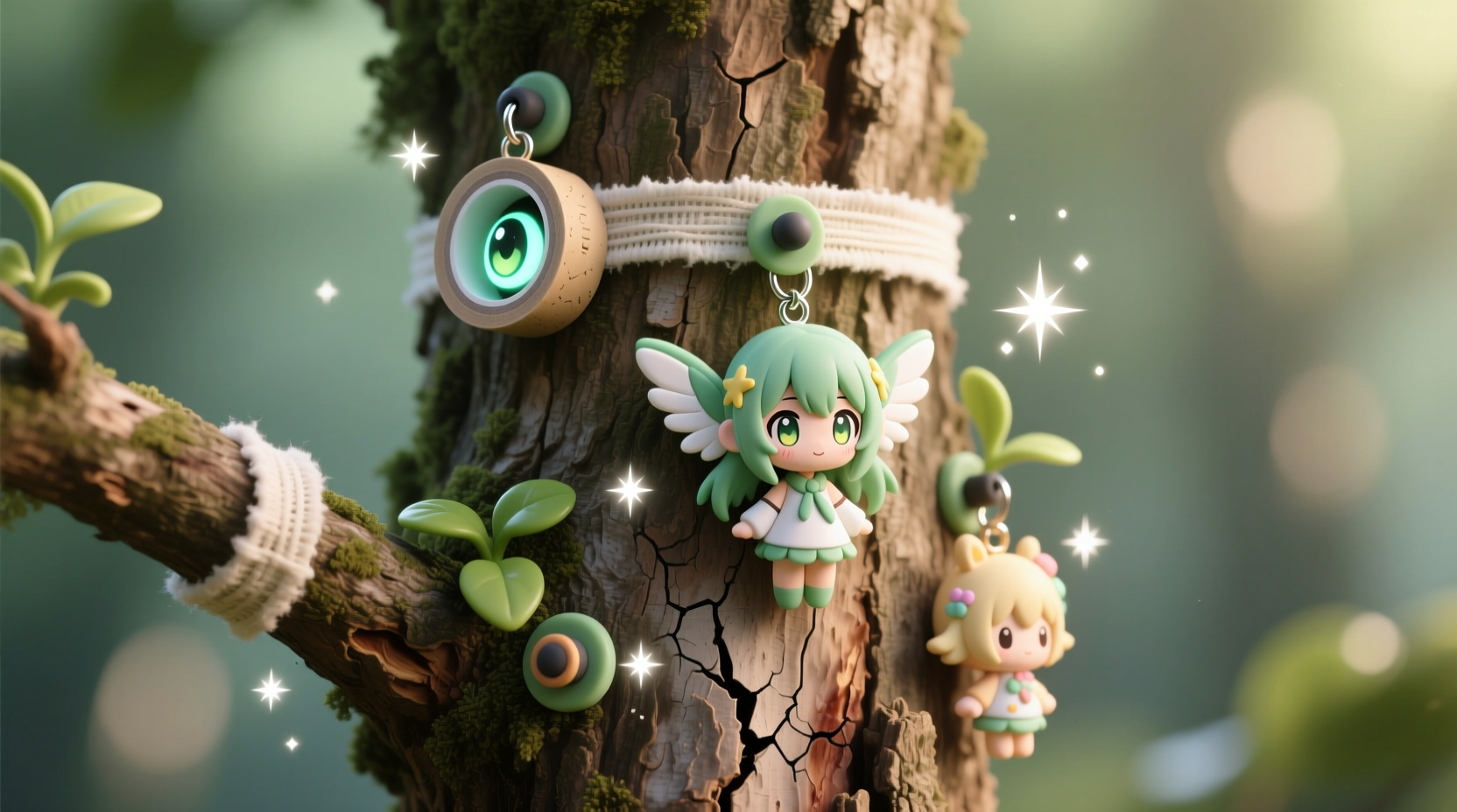 how to attach lightweight anime character ornaments to a real tree without harming sap flow or bark