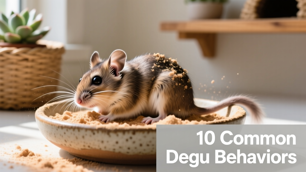 A degu mid-dust bath, rolling joyfully in a ceramic dish filled with bathing dust