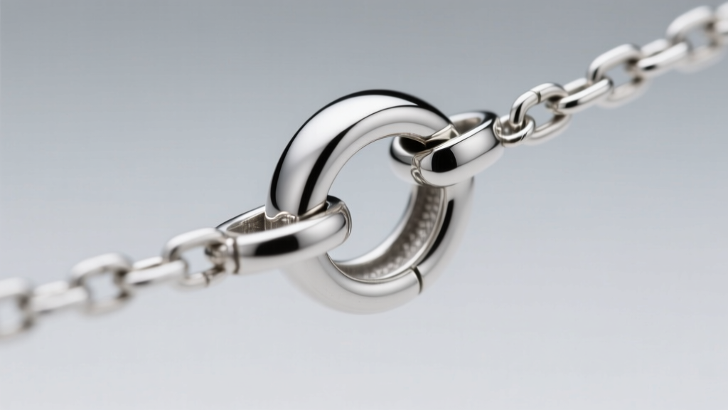 Macro view of a silver pendant bail threading through a 1.2mm rolo chain, highlighting the soldered metal loop joint and clasp