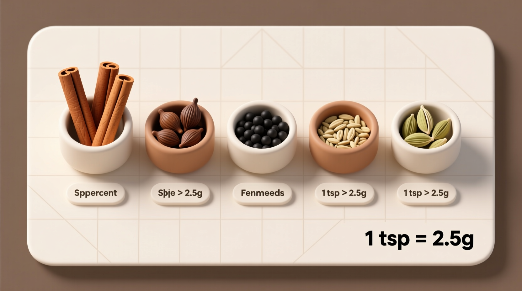 the measurements to convert common whole spices into gr