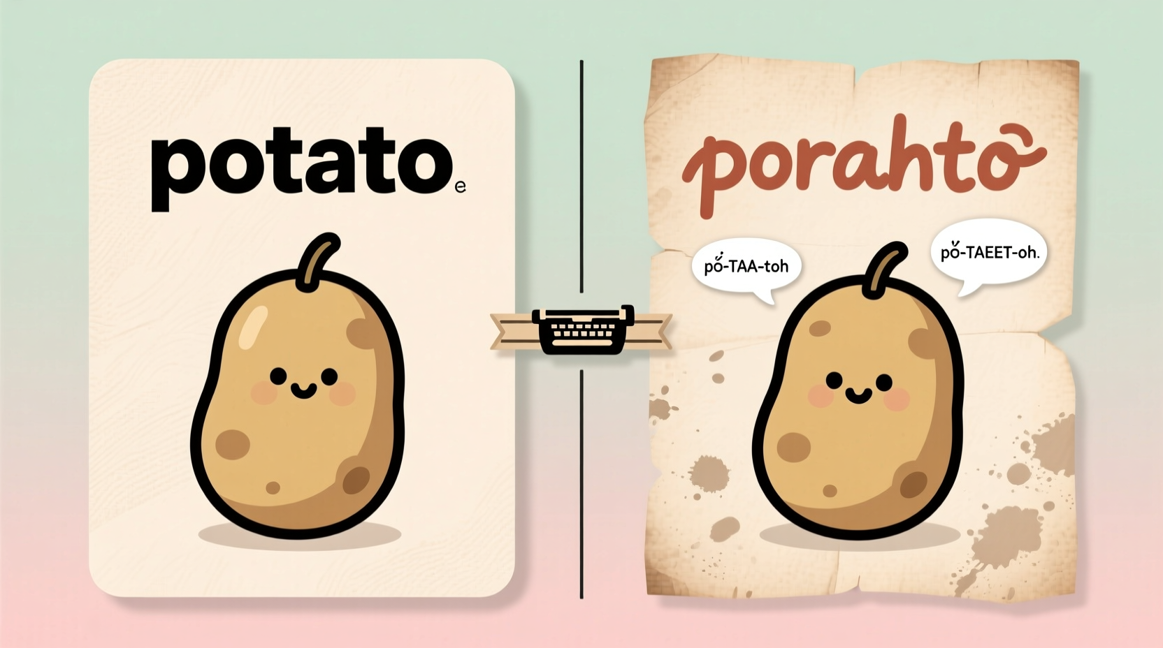 Side-by-side comparison of potato spelling examples