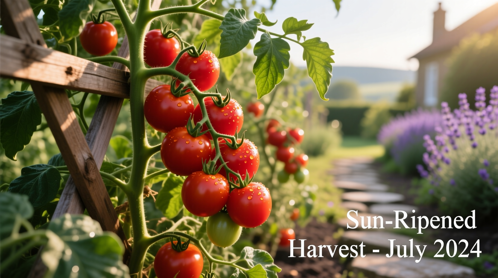 Roadster tomato plant with ripe fruit in garden setting