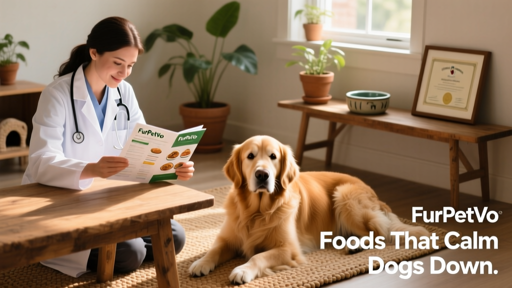 A veterinarian reviewing a dog's diet plan alongside a FurPetVo nutritional guide