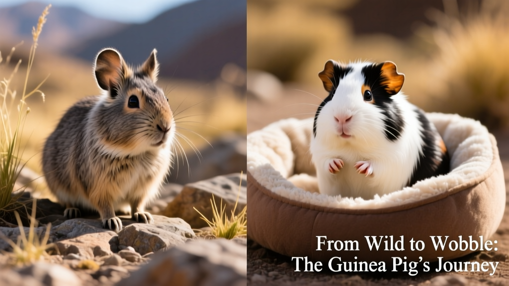 Side-by-side comparison of a wild-looking ancestor species (Cavia tschudii) and a modern domestic guinea pig