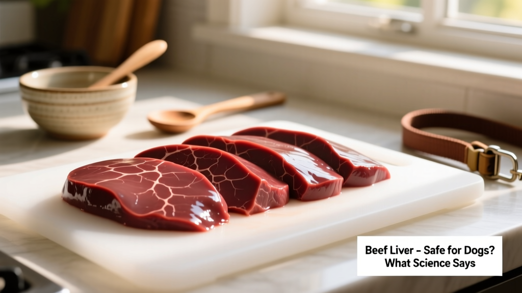 Close-up of fresh, raw beef liver slices on a clean cutting board