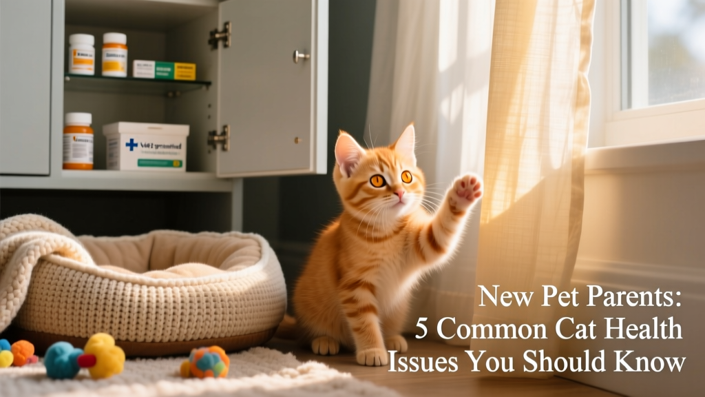A calm, curious kitten exploring a cozy, sunlit corner of a home