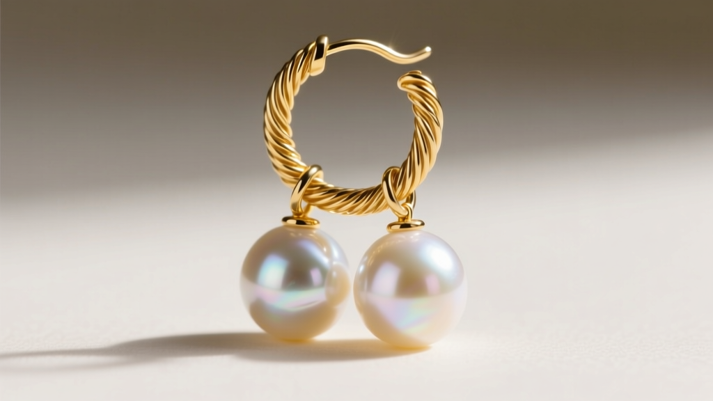 Macro shot of a 14k gold jump ring connecting two pearls in a double drop earring, highlighting 20-gauge wire craftsmanship.