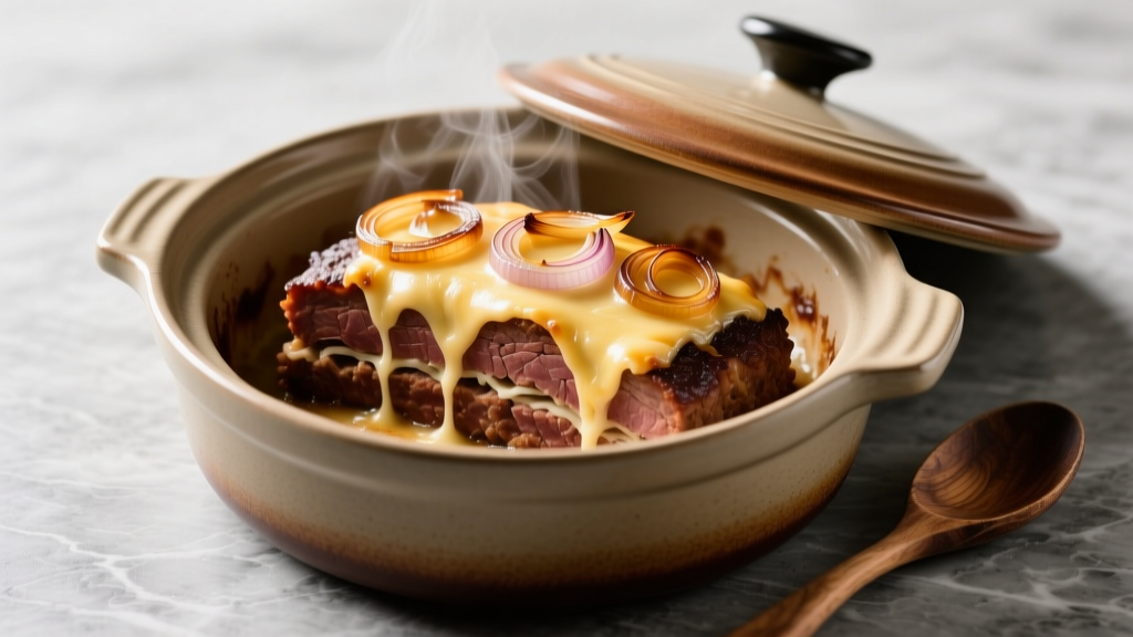 Crockpot French Onion Meatloaf with Swiss Cheese