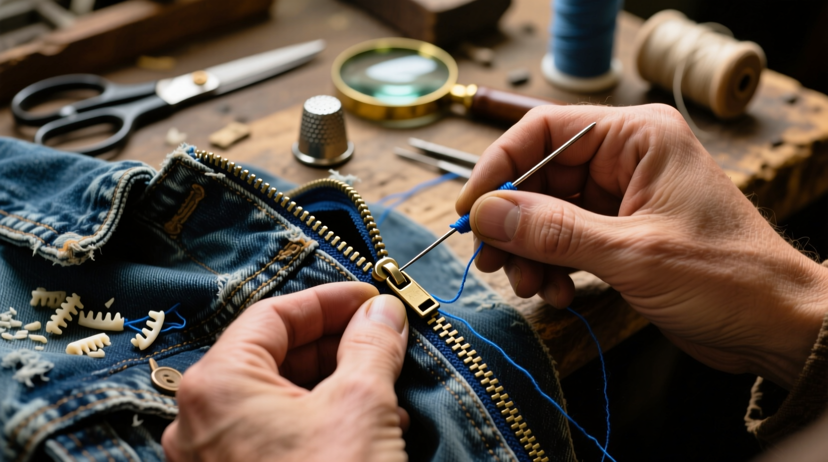 fix a zipper thats gone off the tracks with a few stitc