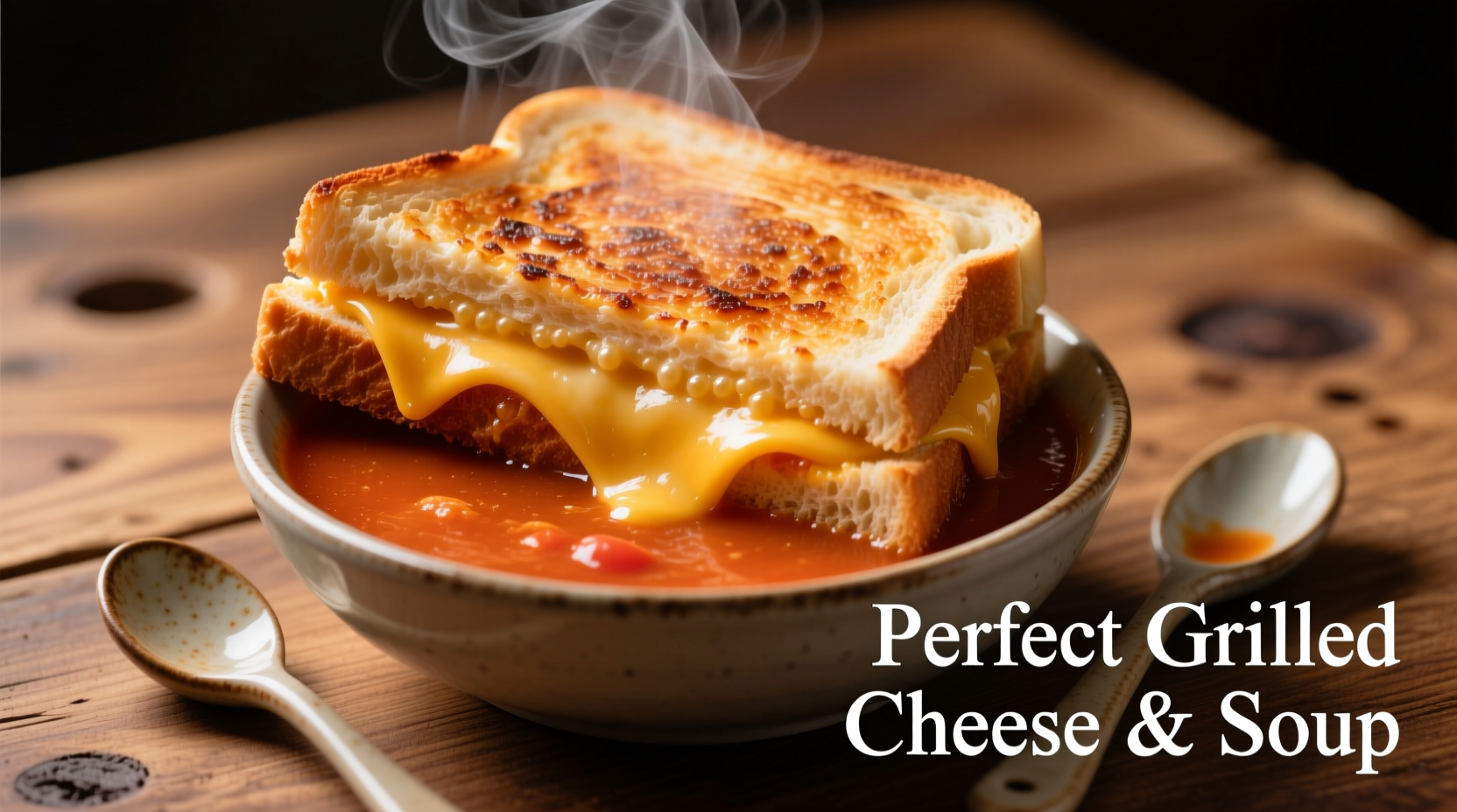 Perfect grilled cheese sandwich dipped in tomato soup