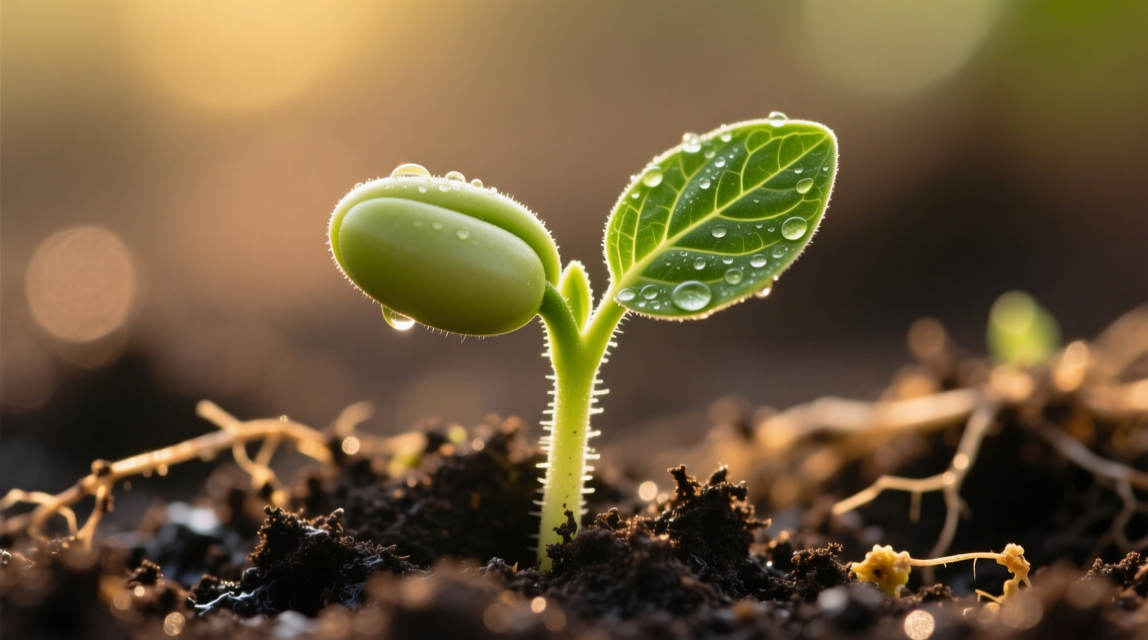 Close-up of tomato sprout cotyledon stage