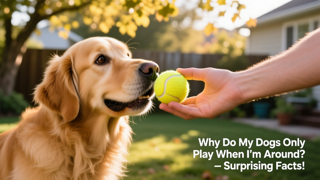 A golden retriever gently nudging a tennis ball toward its owner's hand with a bright, expectant expression