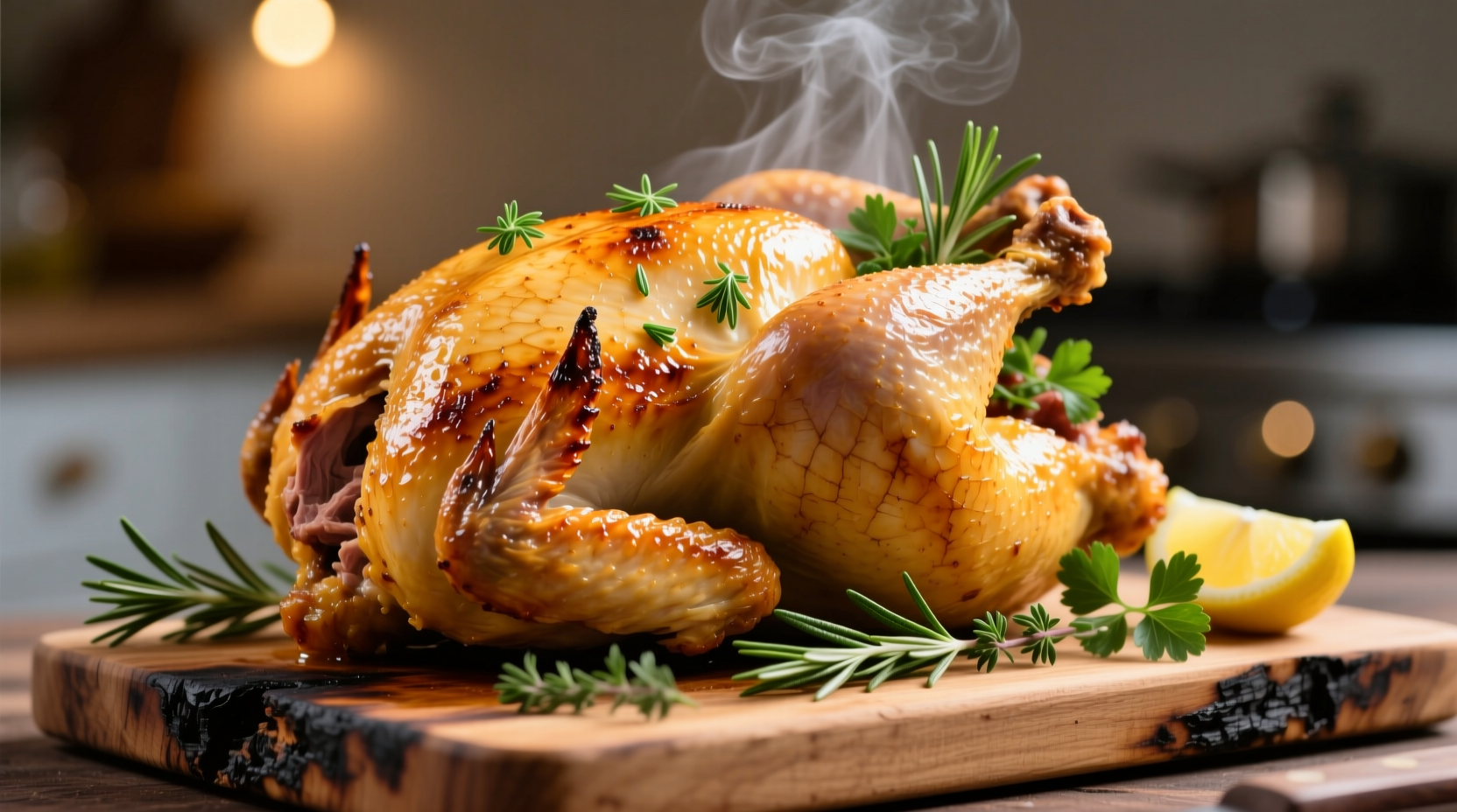 Perfect golden roasted whole chicken with herbs