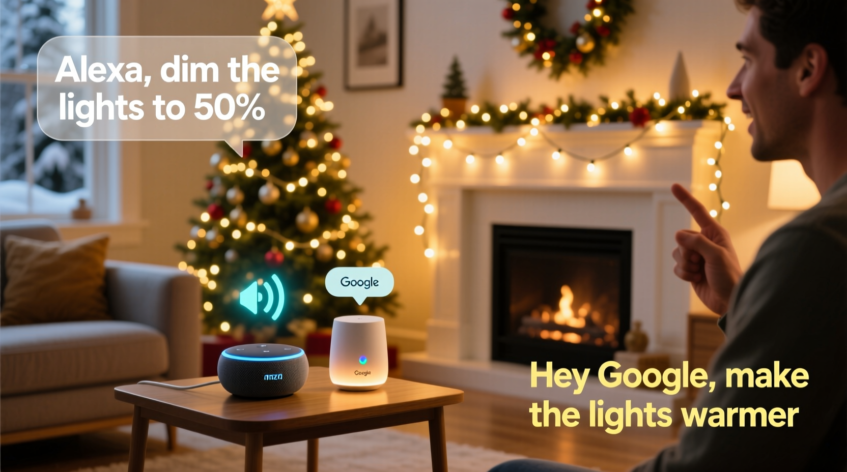 can you use voice commands to dim your christmas lights through alexa or google
