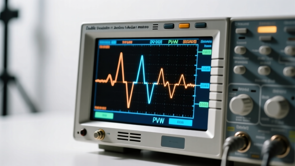 Oscilloscope capture showing a timing glitch and skipped PWM cycles caused by double evaluation of the Arduino absolute value macro in a control loop