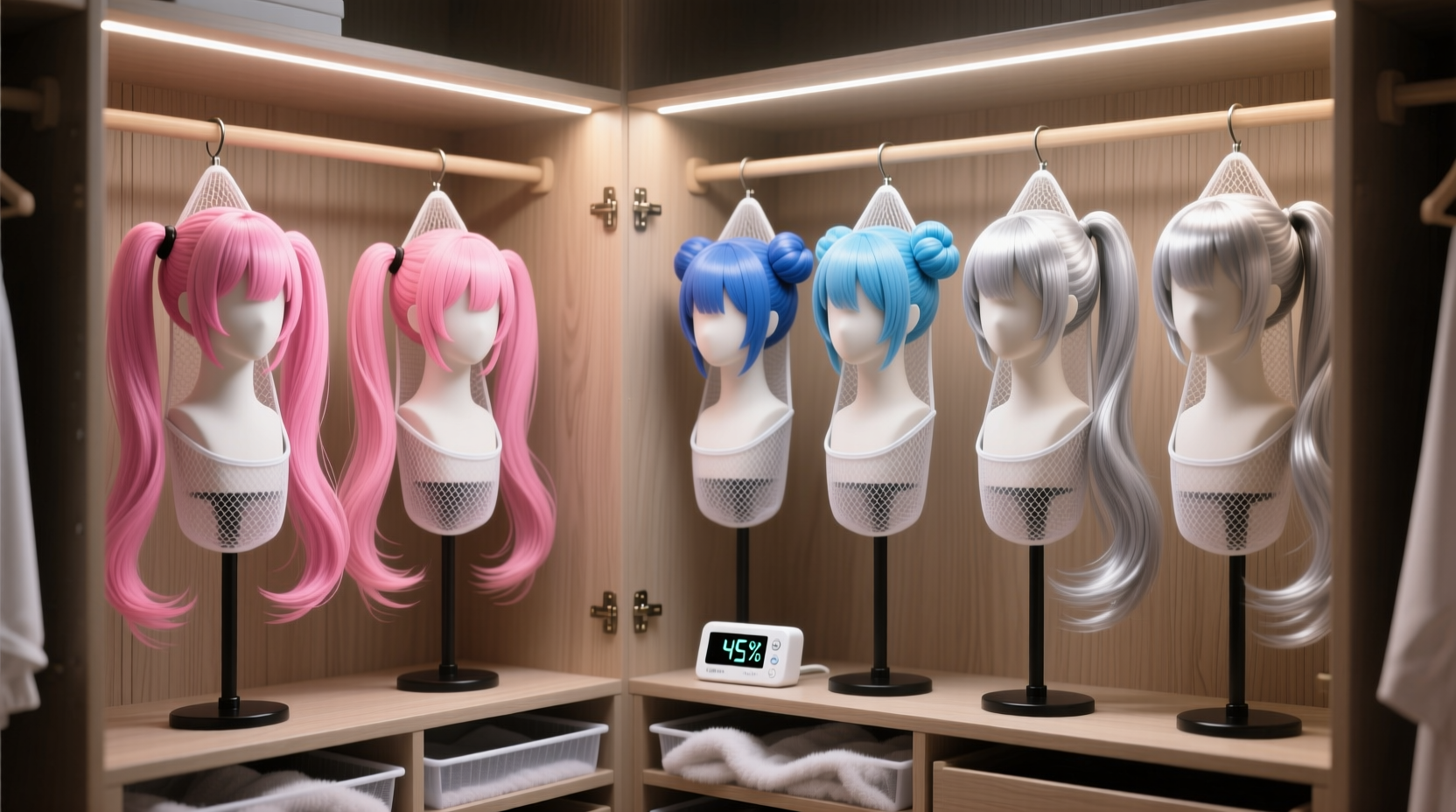 cosplay wig storage humidity controlled closet solutions