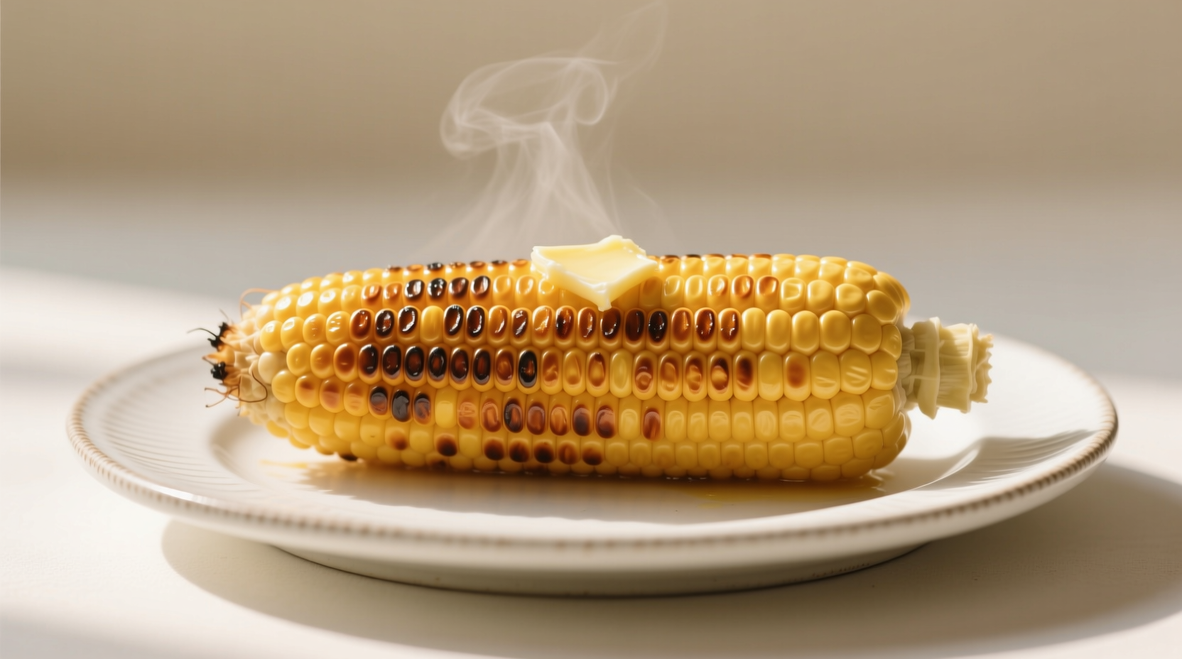 Perfectly cooked golden corn on white plate