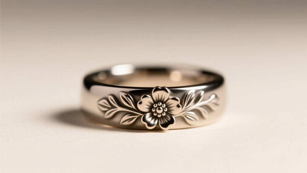 Close-up of a 14-gauge 7/16 inch titanium clicker ring with a tiny floral cluster, shown against soft studio lighting