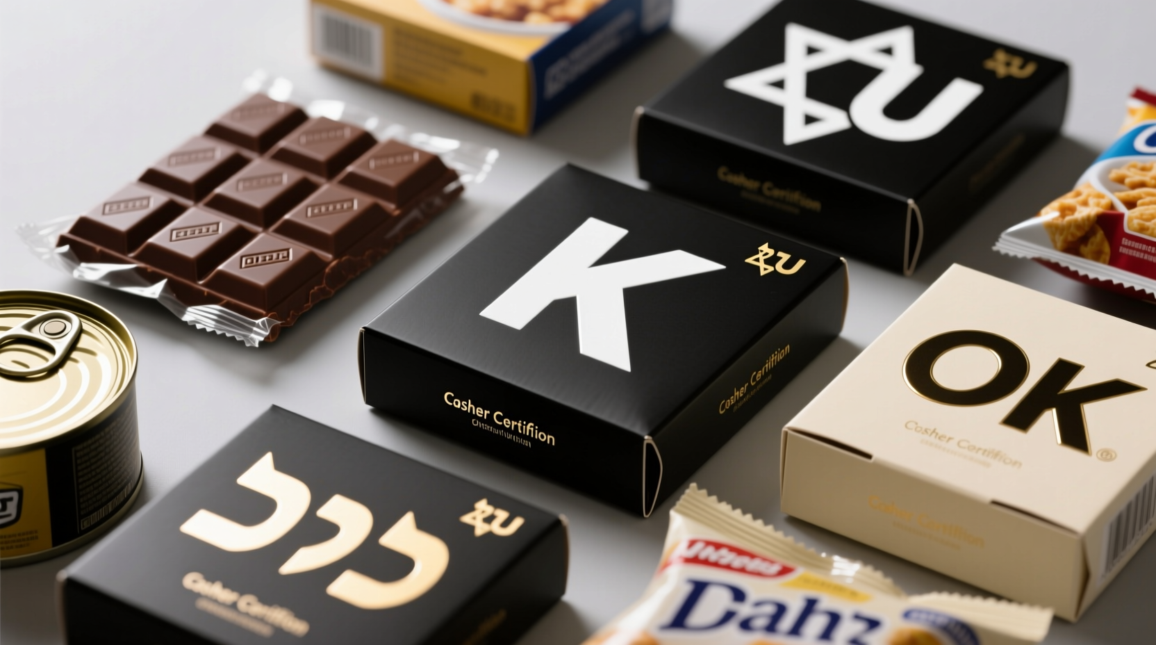 Kosher certification symbols on packaged foods