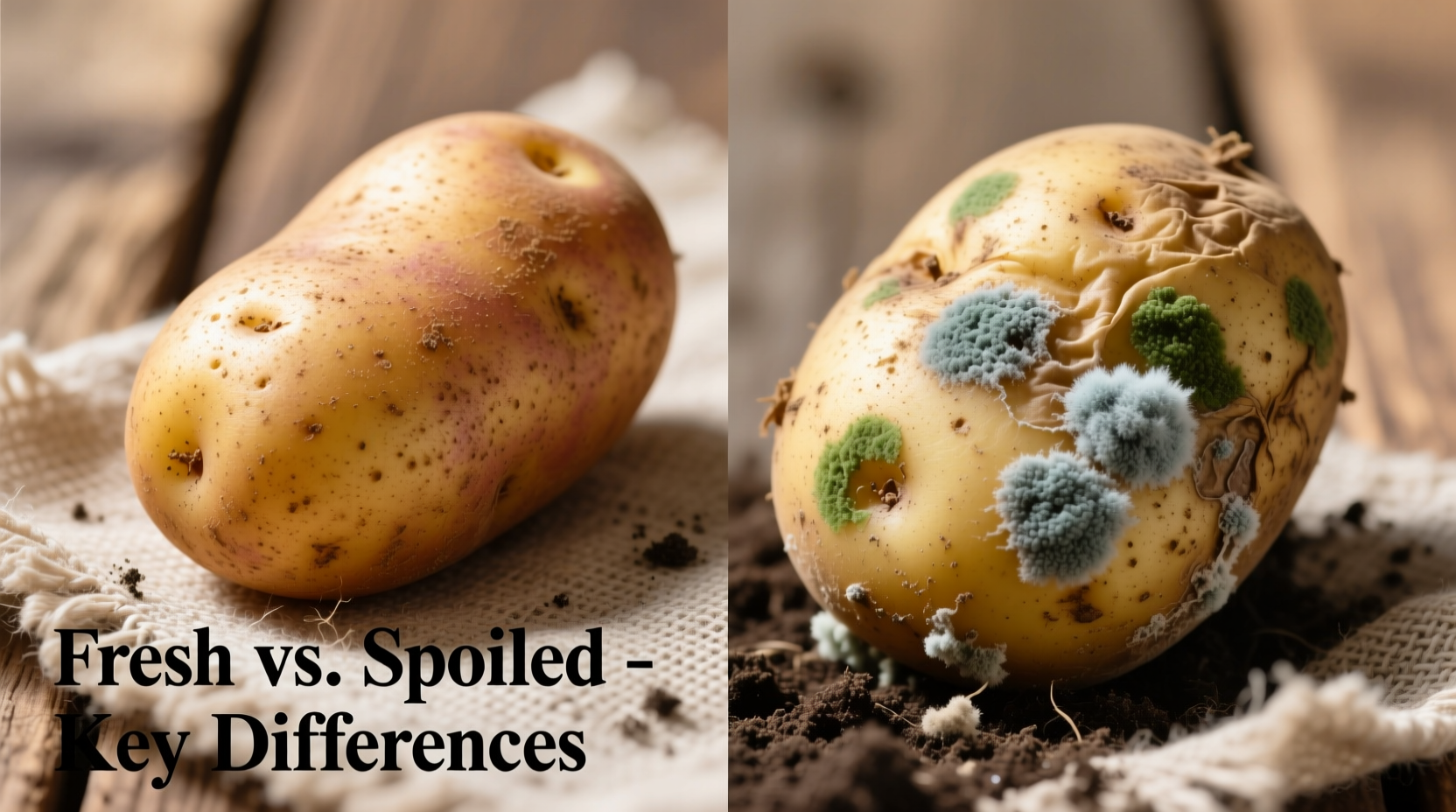 Fresh versus spoiled potatoes comparison