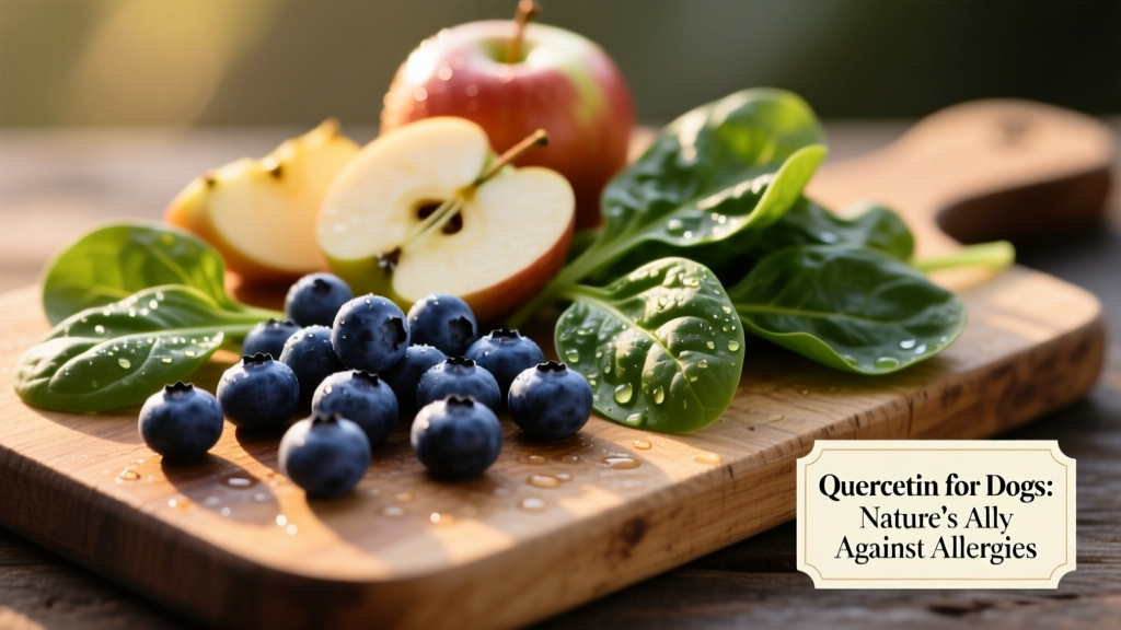 Close-up of fresh blueberries, apples, and spinach—foods naturally rich in quercetin