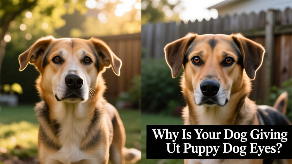 Side-by-side comparison showing a dog with soft, relaxed eyes versus one with intense, unblinking 'hard' eyes