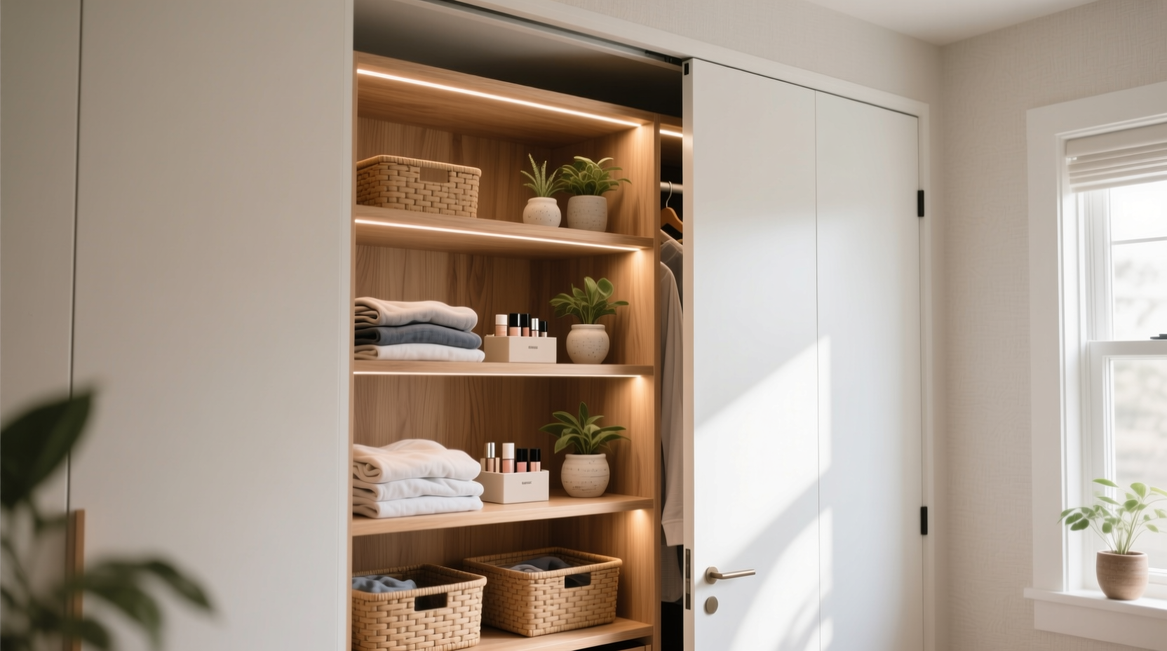 attach shelves to your closet door to save space