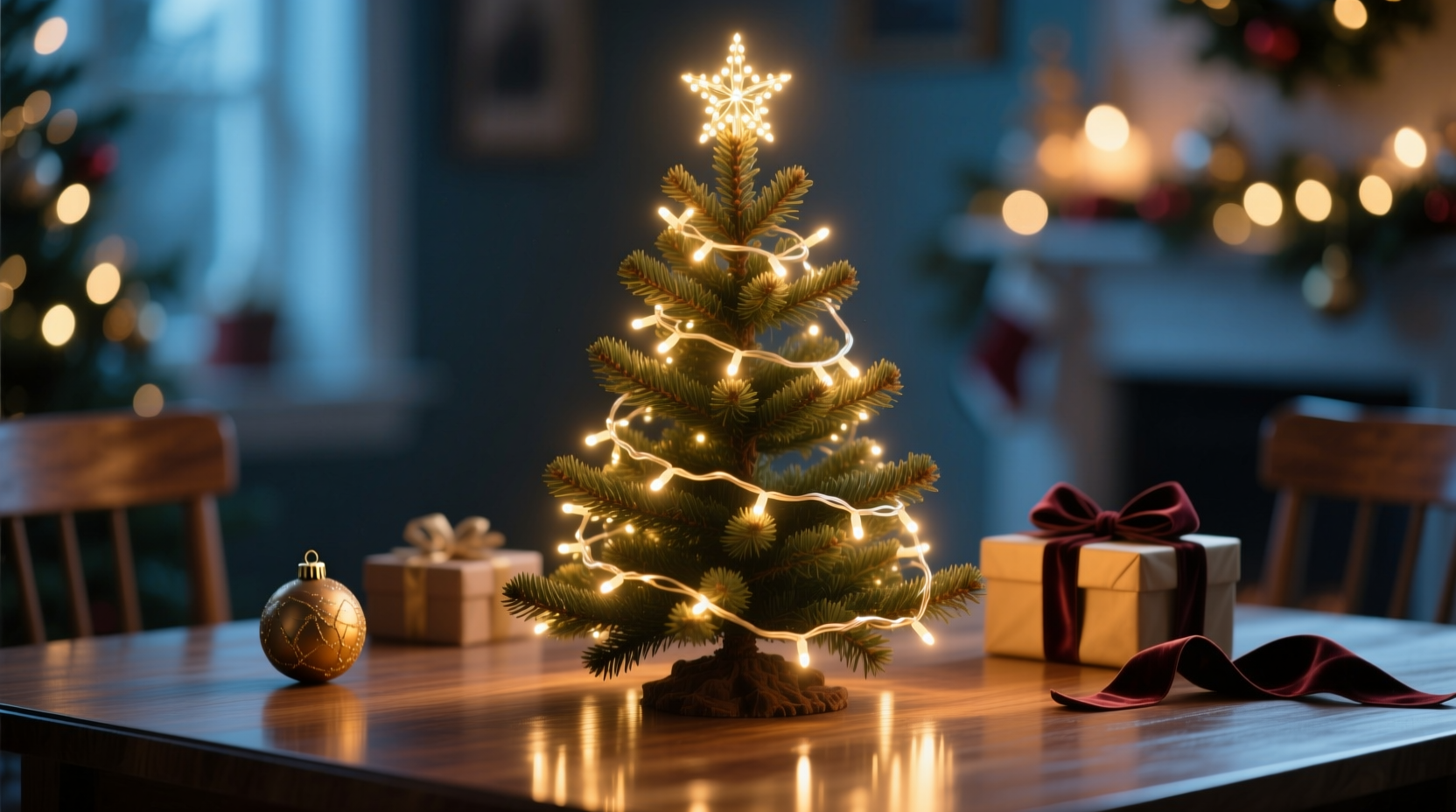 how to layer christmas lighting for depth on a tabletop tree