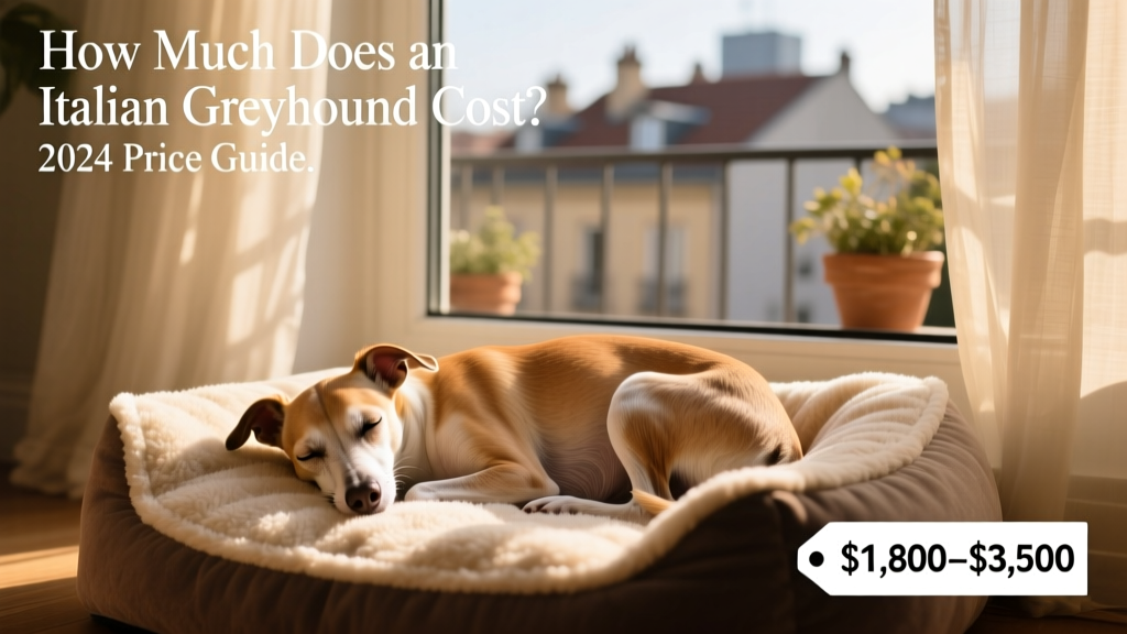 A senior Italian Greyhound curled up peacefully on a fleece-lined dog bed beside a window