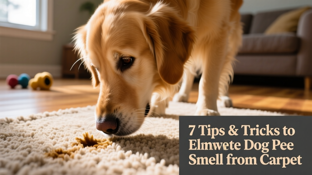 Close-up of a dog sniffing a carpet patch, indicating where urine odor may linger