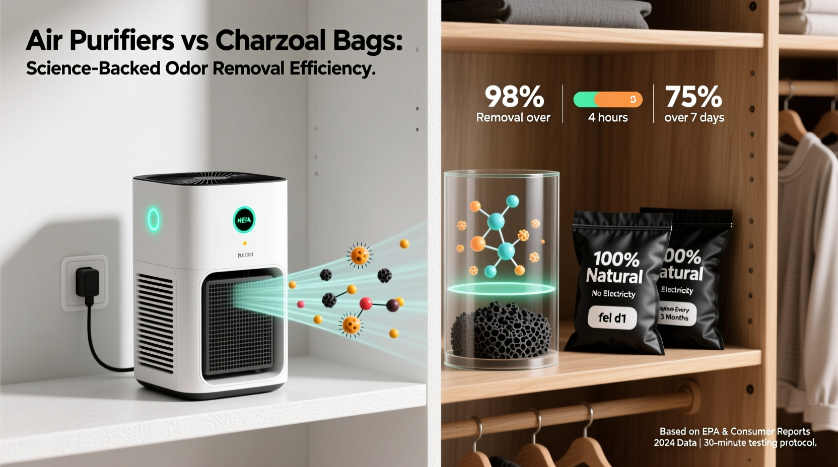 closet air purifier vs charcoal bags odor elimination compared