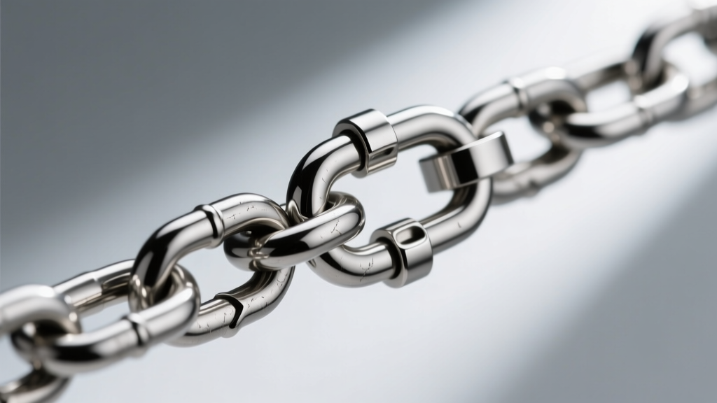 Macro photography of a 316L surgical steel box chain link connecting to a secure lobster clasp, highlighting the metal finish