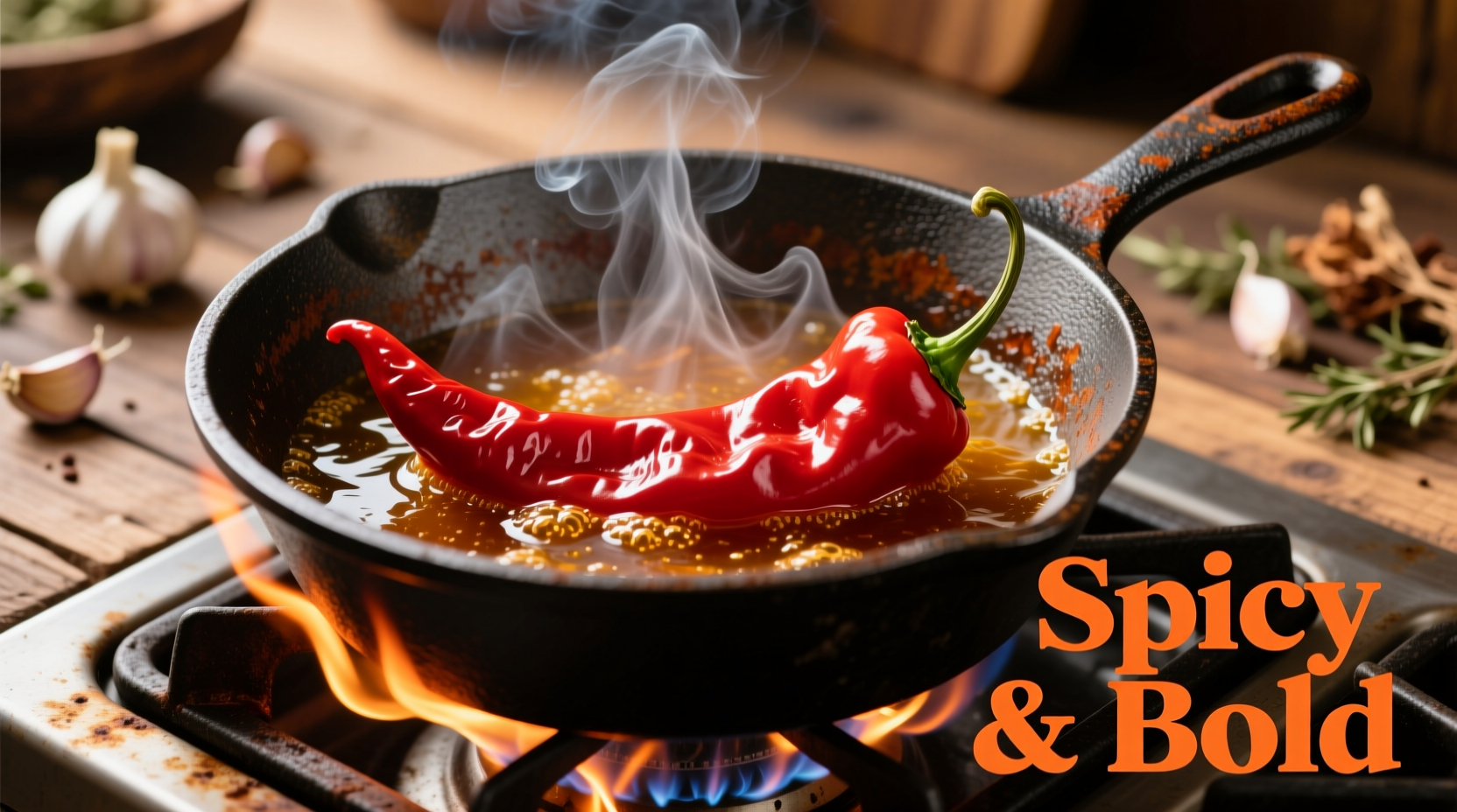 Vibrant red chili simmering in cast iron pot