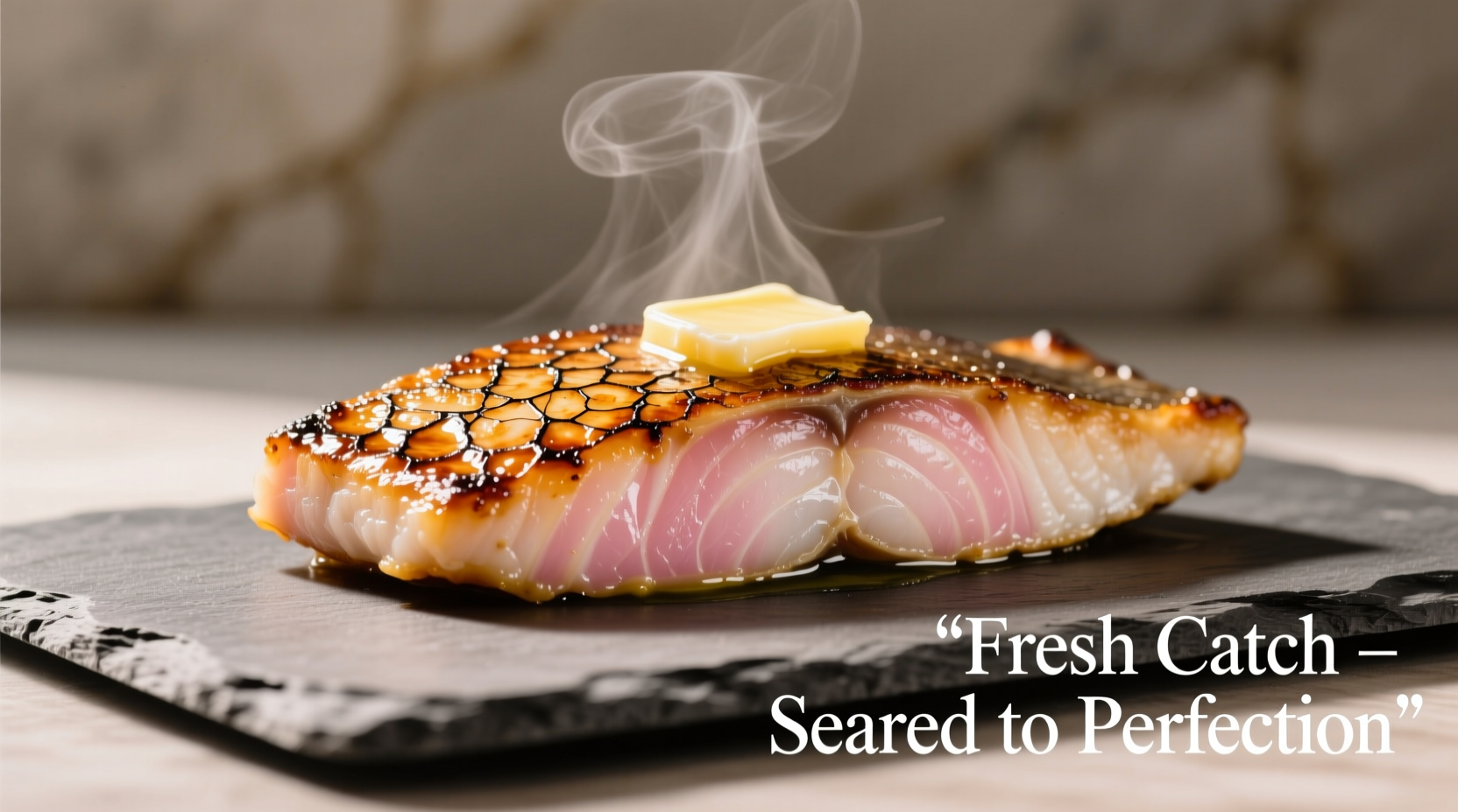 Perfectly seared halibut fillet with golden crust