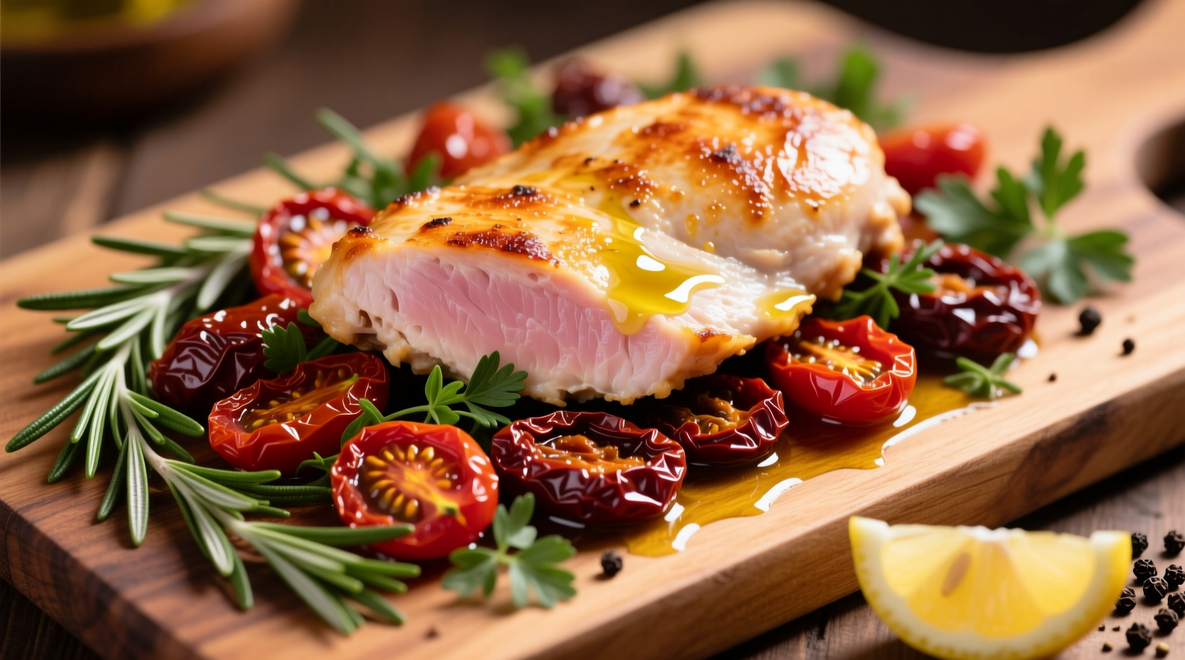 Pan-seared chicken with sun-dried tomatoes and herbs