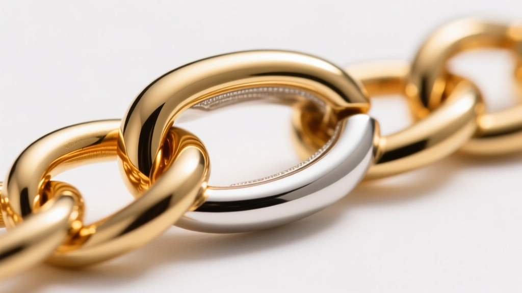 Macro shot of a 14k gold vermeil chain link clasp showing the thick gold plating layer over a polished sterling silver base core