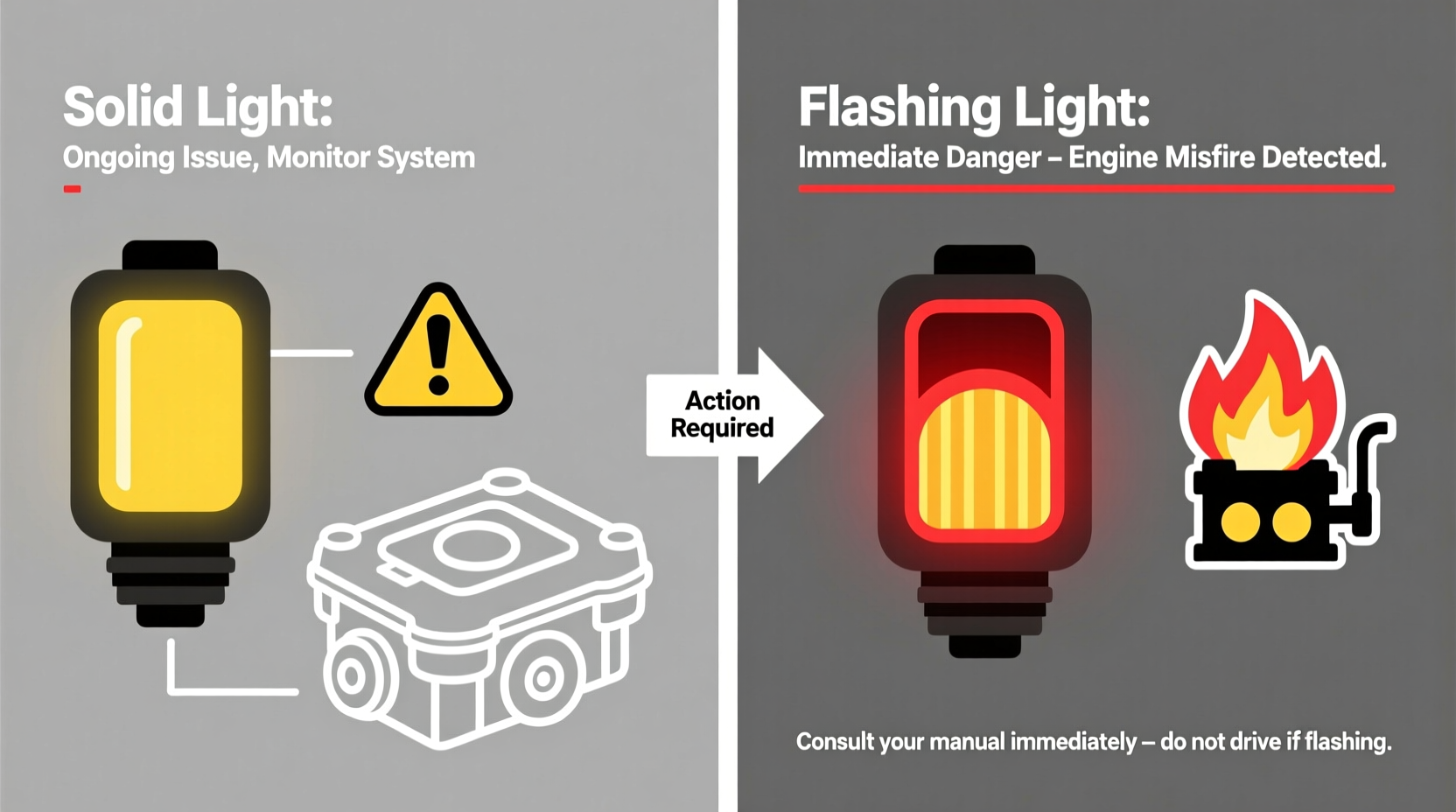 why is my check engine light flashing vs solid blinking meanings