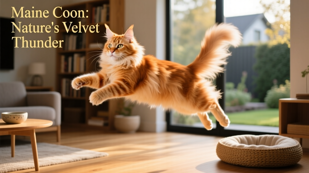 orange cream Maine coon leaping