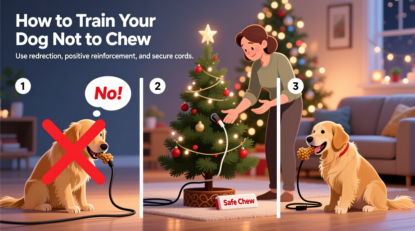 how to train your dog not to chew on christmas tree stands or cords