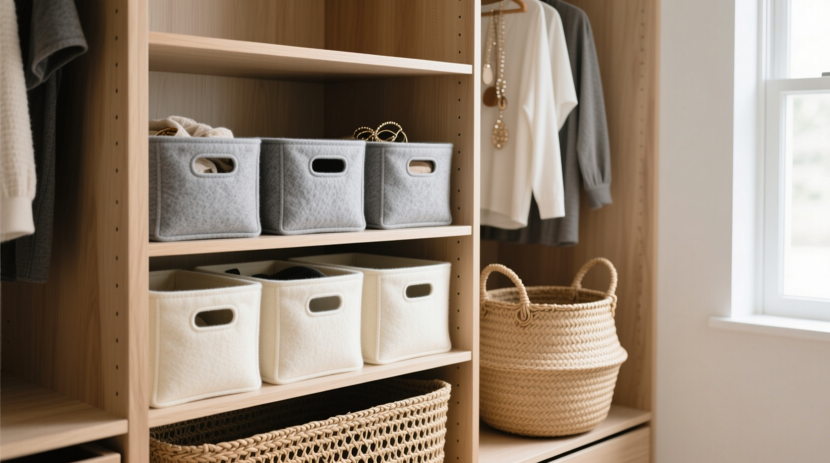 closet organization tips felt vs seagrass bins