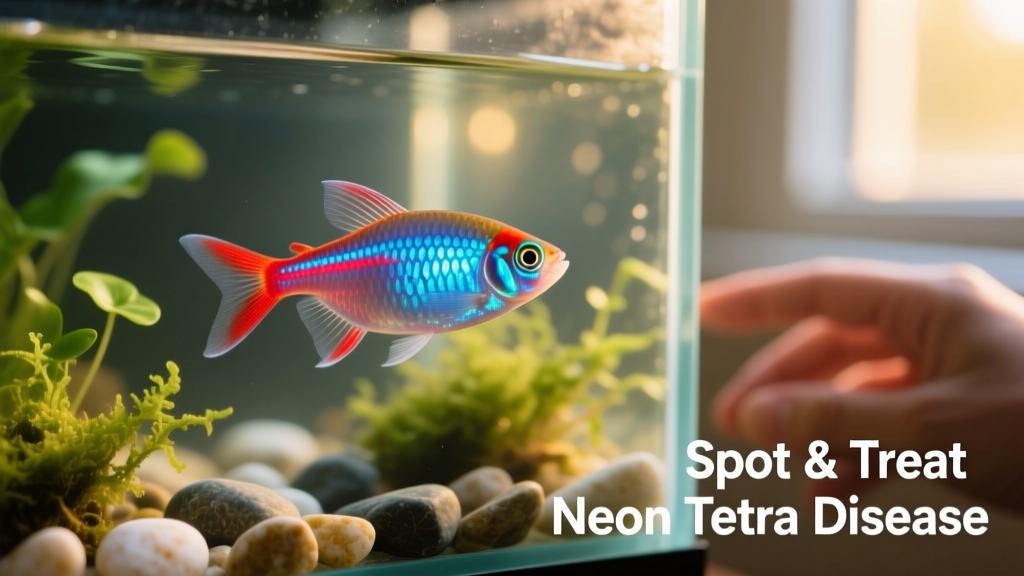 Close-up of a healthy neon tetra swimming in a well-maintained aquarium