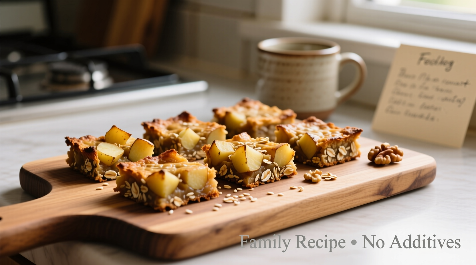 Homemade potato energy bars on wooden cutting board