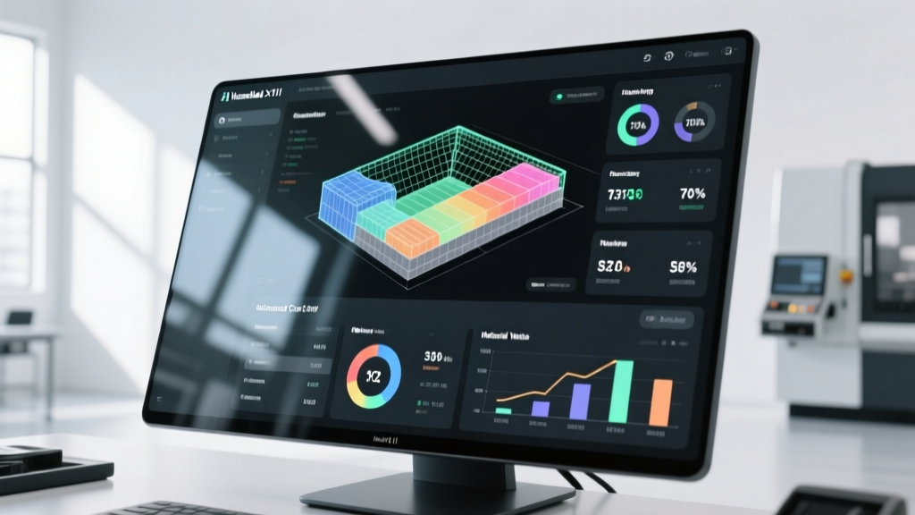 Dashboard interface of machine shop quoting software showing 3D CAD model analysis and automated cost breakdown for CNC milling