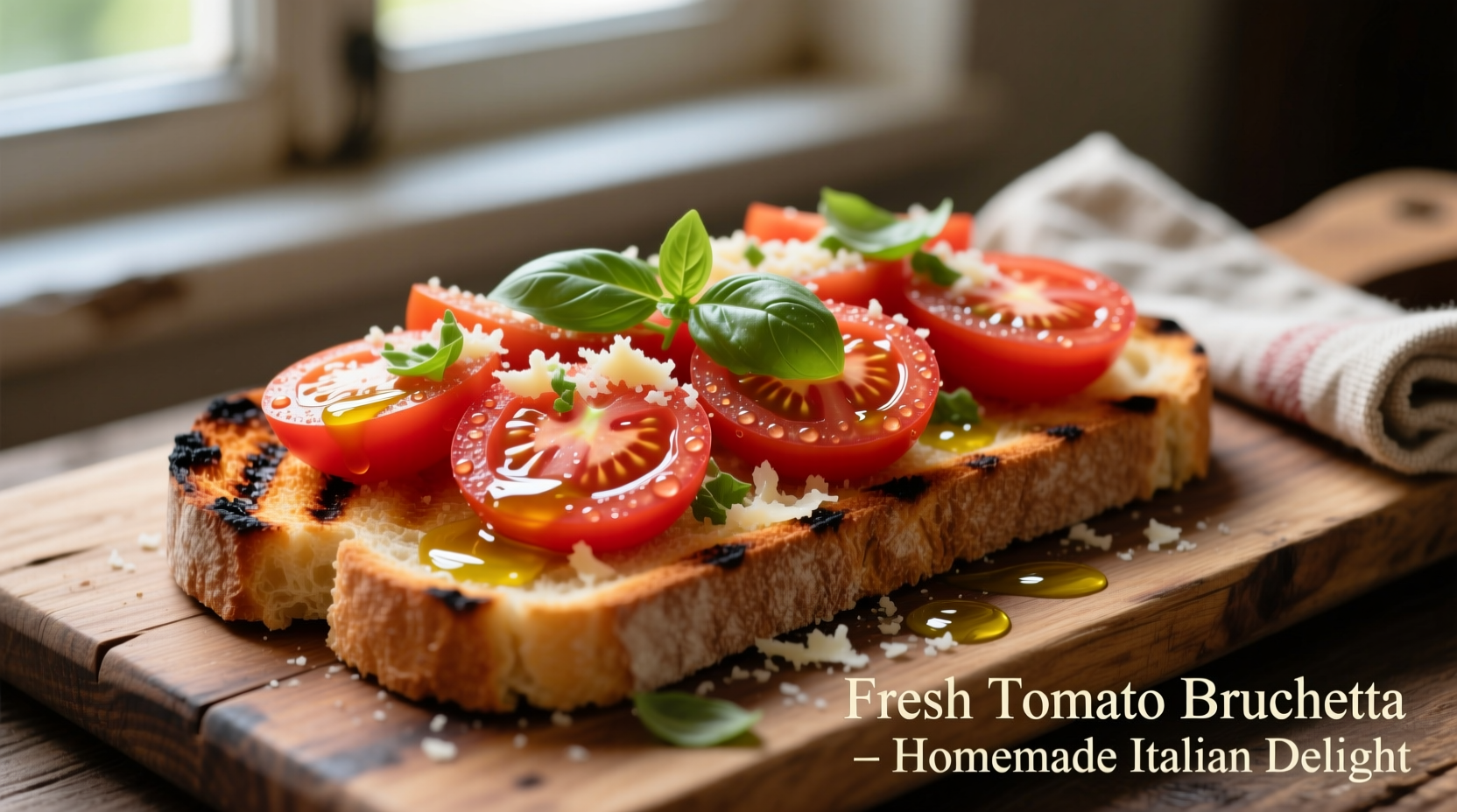 Fresh tomato bruschetta on toasted bread