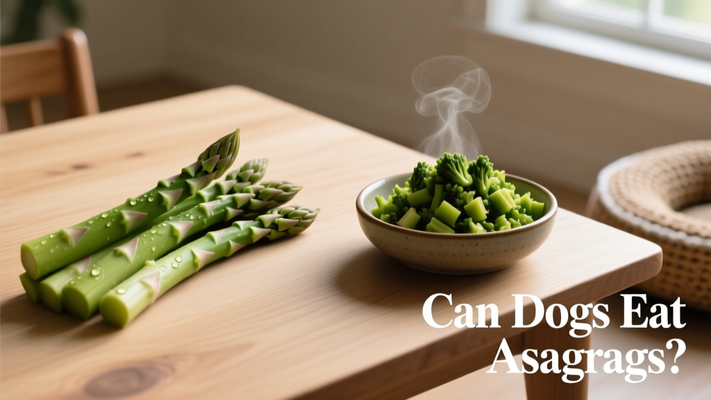 Side-by-side comparison: raw asparagus stalk (left) vs. soft, cooked and chopped asparagus (right)