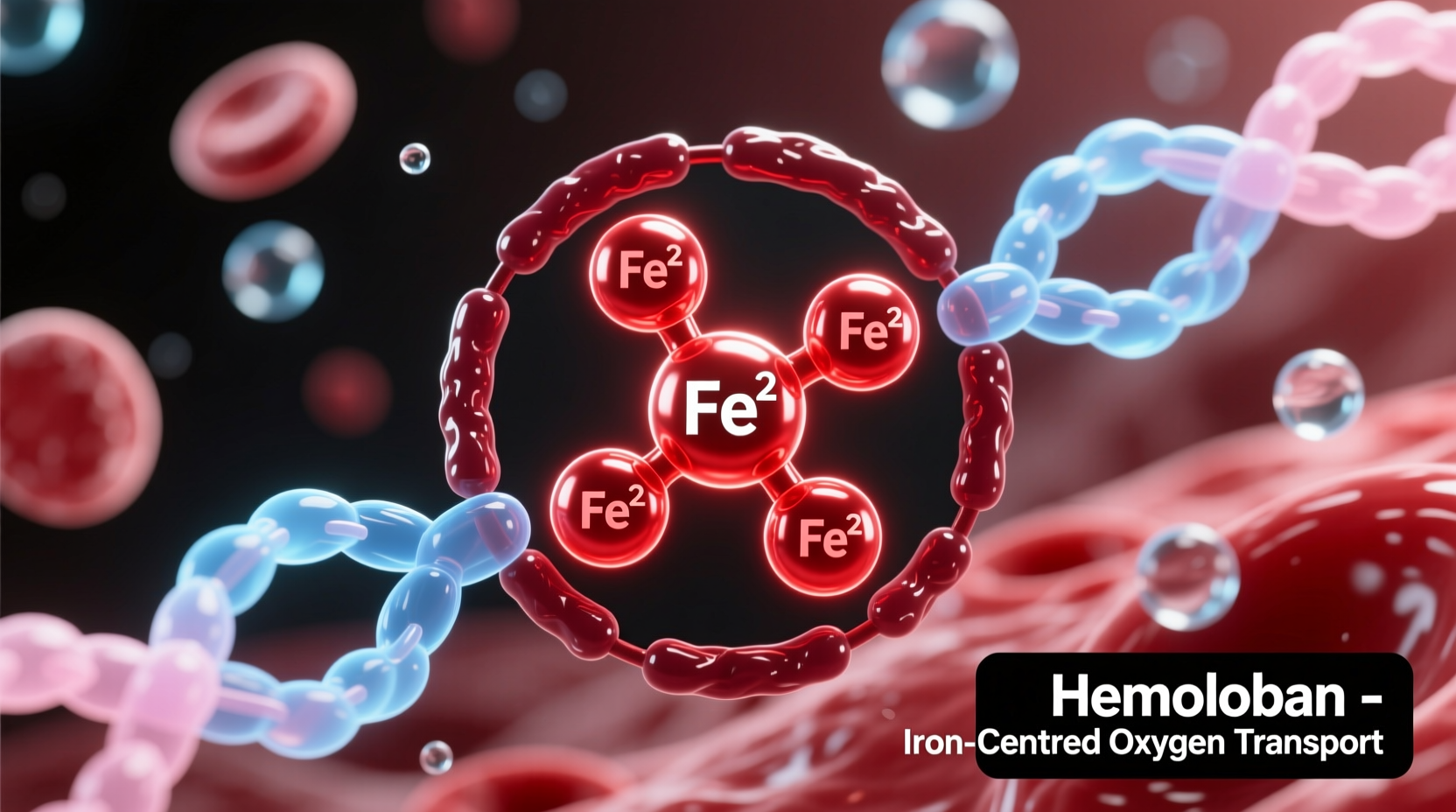 Close-up of hemoglobin molecules showing iron content