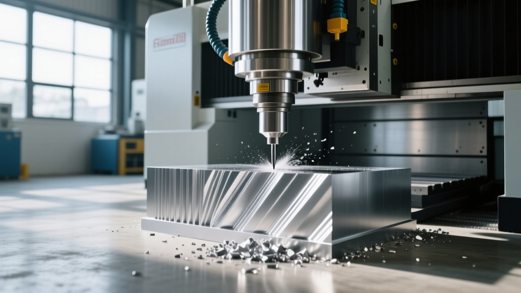 CNC milling machine operating on an aluminum 6061-T6 prototype block inside a climate-controlled Georgia manufacturing facility
