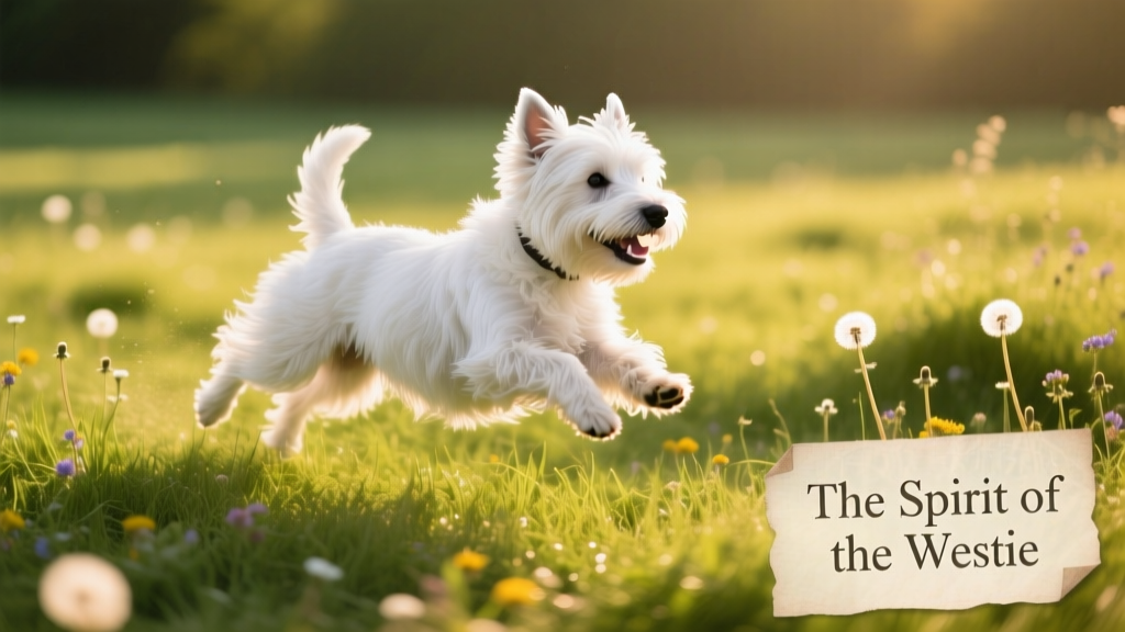West highland white terrier runs around in grass